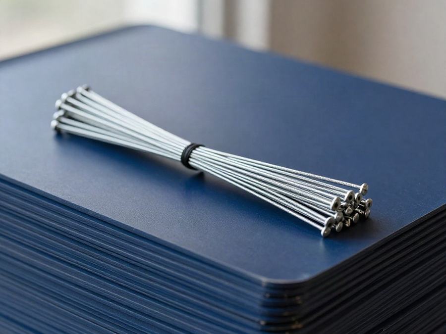 Bundle of metal H-stakes on a stack of coroplast signs
